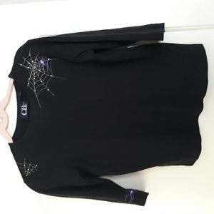 Black 3/4 length sleeve top with spider embroidery